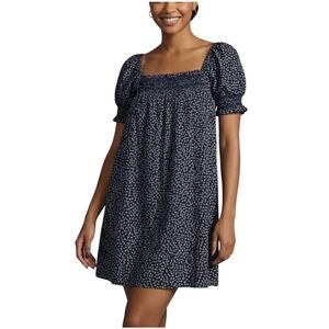 American Eagle Floral Smocked Puff Sleeve Babydoll Dress Navy Women S Petite